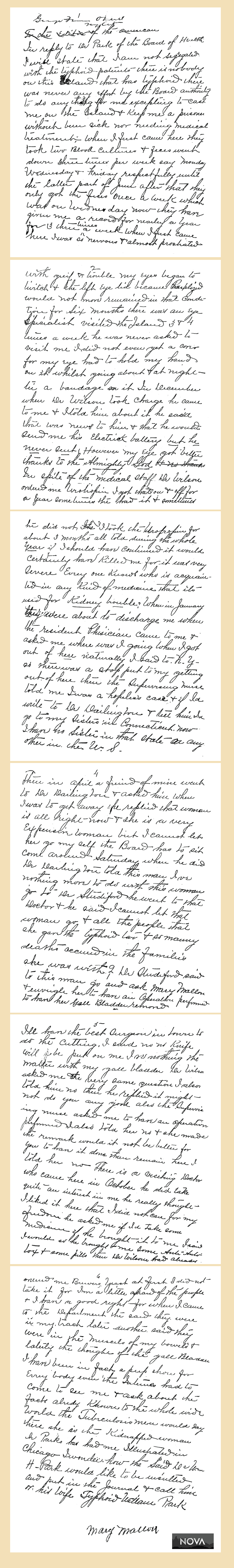 Letter of Mary Mallon